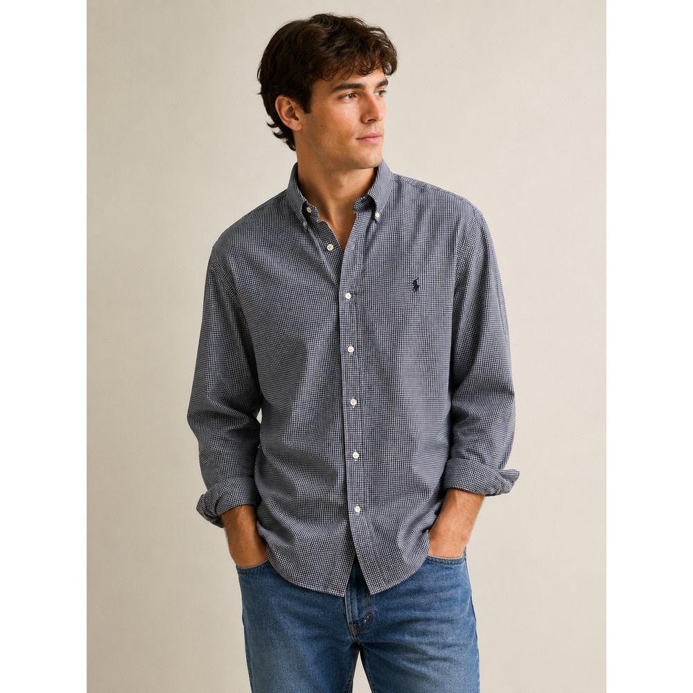 Polo Ralph Lauren Blake Shirt Mens XL Navy Blue‎ White Gingham Cotton Button